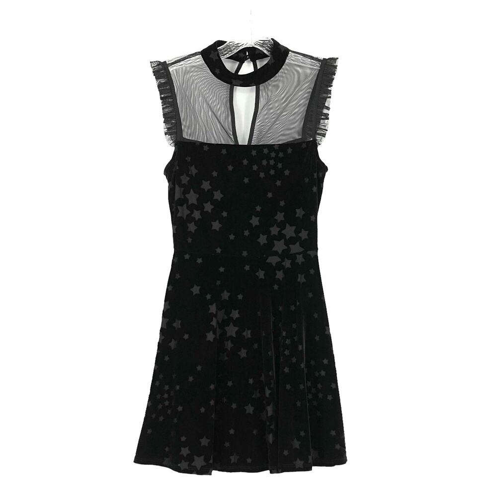 Black Velvet Star Print Dress Juniors Size 3/4 Celestial Dark Romantic Fairy